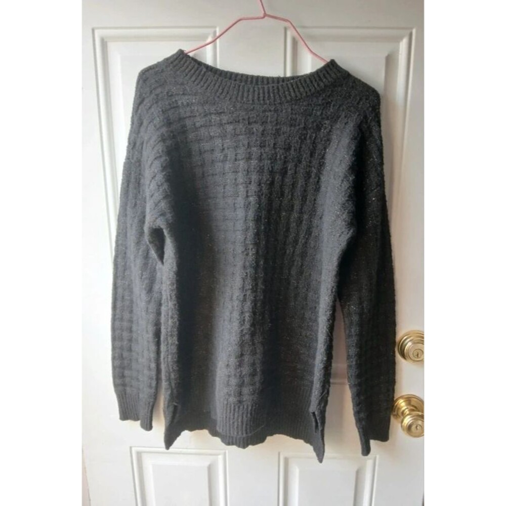 Black Sparkle Knit Women's Sweater Small- Classic Crewneck